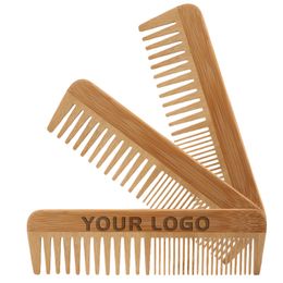 MOQ 100 pcs Customized LOGO Amazon Bamboo Hair Beard Comb Fine & Coarse Teethed Combs for Men Women