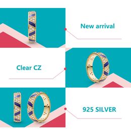 Wholesale- gemstone stripe ring luxury designer Jewellery for Pandora 925 sterling silver plated 18K gold CZ diamond ladies vintage ring