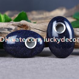 10pcs 60mm Reiki Healing Power Crystal Balancing Palm Polished Tumbled Blue Sand Stone Smoking Pipe Tobacco Wand Sparkling Oval Sandstone