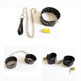 Bondage Restraint Chain Handcuff Padlock Wrist Ankle Cuffs Spiked Punk Neck Collar Leash #R52