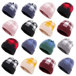 hot Knit Plaid Hat Woman Warm Winter Crochet Skull Cap Outdoor Lady Winter hat Christmas Stacking cap 12style Party SuppliesT2C5120