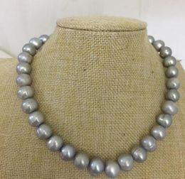 Stunning 12-13mm tahitian silver Grey baroque pearl necklace 18 inches 925 silver