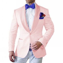Brand New Men Suits Pink Pattern and Ivory Groom Tuxedos Shawl Lapel Groomsmen Wedding Best Man 2 Pieces ( Jacket+Pants+Tie ) L469