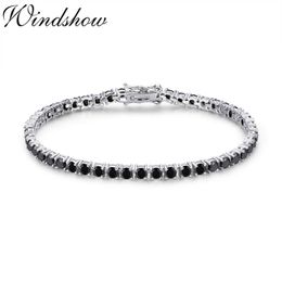 3mm 925 Sterling Silver Cluster Round Black CZ Ziron Tennis Bracelets Pulseras Pulseira Bracelete Women Jewelry Girl Friend Gift CX200702