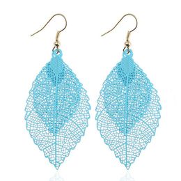 Fashion-Ladies Tassel Earrings Double Layer Leaves Simple Retro Colour Metal Leaf leaves Earrings Accessories Wholesale