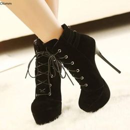 Rontic New Women Platform Sexy Stiletto High Heels Boots Round Toe Elegant Black Party Shoes Women Plus US Size 5-15