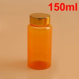 20pcs 150ML/150CC Translucent Orange PET Bottles for Food/Candy/Vatimins, Plastic Bottles,Sample Bottle With Golden/Black Colour Metal Caps