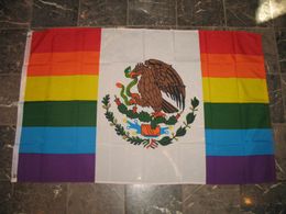 Mexico Rainbow Gay Pride Flag 3x5FT 150x90cm Printing 100D polyester Decoration Flag With Brass Grommets Free Shipping