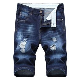 Men Jeans Knee Length Solid Casual Denim Shorts Classic Fit Distressed Summer Fashion Ripped Short Jeans Skinny