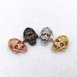 Cubic Zircon Micro Pave Red Eye Skull Beads DIY Cool Punk Skeleton for Bracelet Jewellery Making Finding Bulk CT481