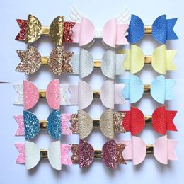 30pcs Double Bow Prince Cute Kids Girl Hair Clips Faux Glitter Felt Litchi Stria Baby PU Leather Hair Grip Stripe Gold Clip Barrettes