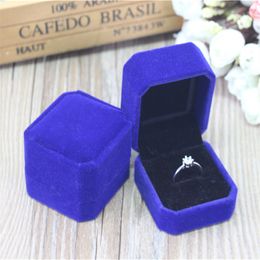 Wholesale 12pcs/lot 5.5*5*4cm Fashion Octagonal Dark Blue Velvet Jewelry Earring Display Ring Packaging Gift Box