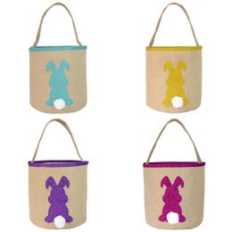 Easter Bunny Jute Basket Sequin Rabbit Basket For Easter Egg Hunt Kids Egg Organiser Round Bottom Toy Storage Bag