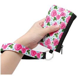 Sunflower Leopard Cow Flower Printed Storage Bags Passport ID Card Holder Wristlets Clutch Neoprene Coin Wallet With Keychain ZZA2213 300Pcs