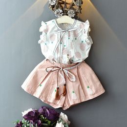 여자 아기 쿨 여름 파인애플 의상면 셔츠+반바지 바지 2pcs 여자 패션 의류 세트 아이 부티크 정장