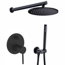 Rolya Luxury Solid Brass Matte Black Concealed Waterfall Bathroom Shower Set in wall rain shower faucet