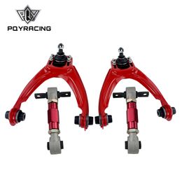 PQY - FRONT UPPER CONTROL ARM TUBE CAMBER KIT FOR 96-00 CIVIC LX DX EK EJ TUBULAR + 92-00 Adjustable Rear Camber Arms RED PQY-9871R+9851R