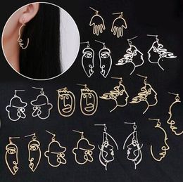 Girls Multiple Choice Earrings Retro Metal Alloy Fashion Abstract Hollow Out Dangle Earrings New earring Face GB898