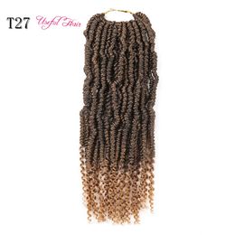 BOMB TWIST USEFULHAIR Burgundy Ombre Synthetic Crochet Hair 14inch Long Handmade Braiding Hair Pre looped Fluffy Bomb Hair Braids