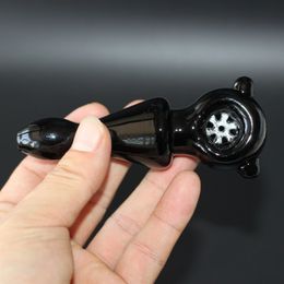 Black Solide Glass Water Hand Smoking Pipes With Snowflake Bowl 4.3" Bubbler Oil Rig Spoon Colour