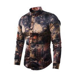 Fashion-rt Men 2018 Vintage Print Baroque Style Long Sleeve Shirt Mens Causal Button Down Dress Shirts Wedding Party Tops