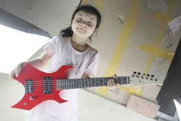 Factory Custom Red& Black Children Electric Guitar with Rosewood Fretboard,Chrome Hardware,maple neck,offering Customised services