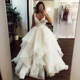 Sale Line Tiered Wedding Dresses V Neck Sleeveless Beach Bridal Gowns Plus Size Tulle Boho Vestido De Novia 407