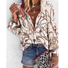 Frauen Revers Hals Winter Gedruckt Bluse Floral Blusen Neue Herbst Mode Designer Shirts Tops Langarm Hemd 2023 Neue