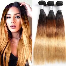 Straight Weaves Brazilian Virgin Hair Bundles Ombre 1B 4 27 blond Colour blonde indian remy weave2841449