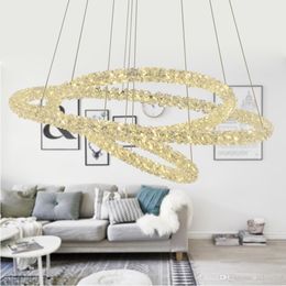 Lampadario di cristallo moderno a LED Illuminazione Lampade a sospensione in cristallo di lusso 3 cerchi droplights Apparecchio di illuminazione per interni del soggiorno