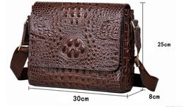 Luxury Men Cross Body Medium Shoulder bags Embossed crocodile grain real leather adjustable belts one pocket back