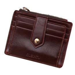 New Fashion Women Mini Leather Zipper Money Clip Wallet Black Coffee Red
