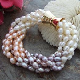 Handmade charming 7 strands 5-7 mm multi Colour genuine natural rice freshwater aquaculture pearl bracelet 20 cm fashion Jewellery