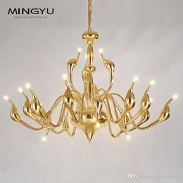 Nordic Style Post Modern Lamp Iron Art Chandeliers for Home Decor Simple Designed Light Luxury Creative Swan Shaped Hanging Ceiling Chandelier