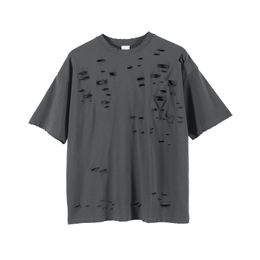 Men's T-Shirts Ribbed Mens Short Sleeve T Shirt With Holes Summer Fashion Street Style Loose Tee In 5 Colours Hip Hop
