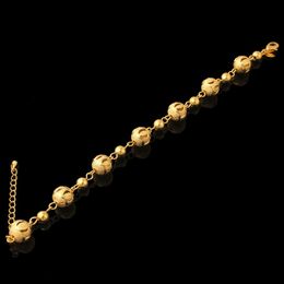 Women's Jewellery 18K 18ct Yellow gold GF ROUND Bead Beaded bracelet 7.8 inch ADJUSTABLE Extension chain