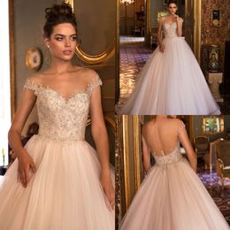 Elegant Lussanobridal Ball Gown Off Shoulder Sleeveless Backless Lace Beaded Pearls Wedding Dresses Wedding Gown Sweep Train Bridal Gown