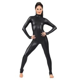 Adult Black Long Sleeve Shiny Metallic Unitard Women's Lycra Spandex Plus Size Full Bodysuit Dance Ballet Gymnastics Catsuit