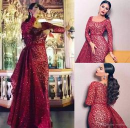 Elie Saab Evening Dresses with Detachable Skirt Square Neck Appliques Beaded Long Sleeve Prom Dress Custom Made Plus Size Formal Party Gowns