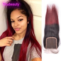 Malaysian Virgin Hair 4X4 Lace Closure 1B/99j Ombre Color Body Wave Straight Human Hair Four By Four Closures 1B 99J