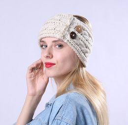 New Winter 6 Colour women big children Crocheted headbands with three Buttons Headbands knitting Warm earmuffs Hair Band