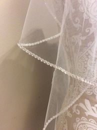 New Best Sale Two Layer Rhinestones Edge Wedding Veils High Quality Real Picture Accessories White Champagne Wrist Length Alloy Comb