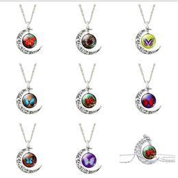 Cute Moon Time Gemstone Necklace Hot Woman Butterfly Glass Pendant DAN574 mix order Pendant Necklaces