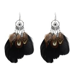 3 Color Bohemian Vintage Silver Feather Pendant Drop Dangle Earrings Hook Earrings Party Jewelry Gift