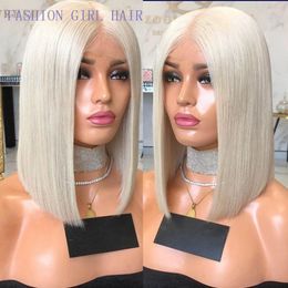 Short Straight Blunt Synthetic Lace front Wig Blonde Wigs for White /Black Women Middle Part Nature Wigs