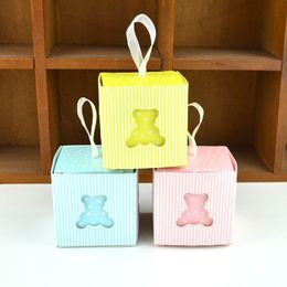 100pcs Bear Laser Cut Hollow Candy Boxes with Ribbon Wedding Favour Baby Shower Birthday Party Gift Box