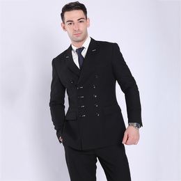 Classic Style Double Breasted Black Groom Tuxedos Peak Lapel Men Suits Wedding/Prom/Dinner Best Man Blazer (Jacket+Pants+Tie) W272