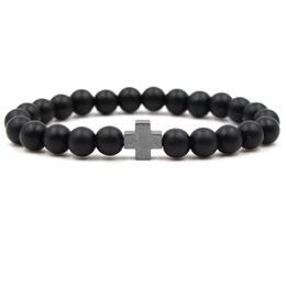 Scrub stone black magnet Colourful cross beads bracelet men and women cure birthday gift bracelet