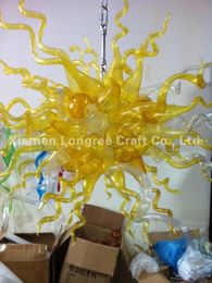 Modern Ceiling Decorative Yellow Lamp Chandelier Light LED Bulbs Art Handmade Blown Murano Glass Pendant Lamps for Home Decor