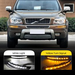 2Pcs Car LED DRL For Volvo XC90 2007 2008 2009 2010 2011 2012 2013 Turn Yellow Signal Relay Daytime Running Light Daylight Fog lamp